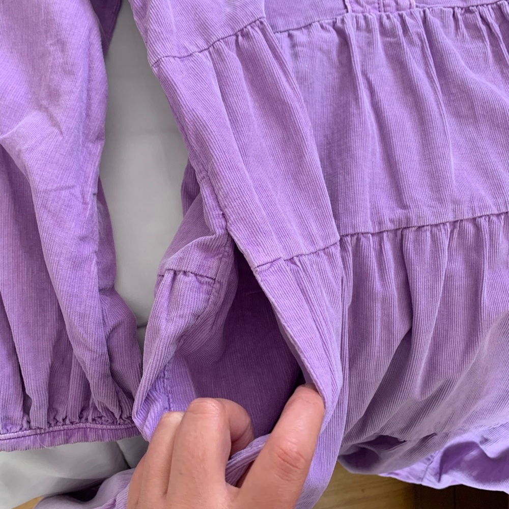 Anthropologie Pilcro Harper Lilac Corduroy V Puff Long Pocket Dress Size XS - Picture 10 of 13